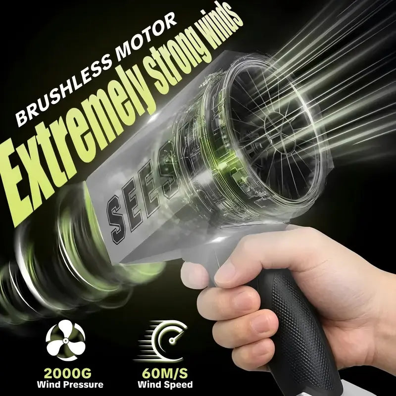 2000G Cordless Turbo Blower, 120MPH High-Speed Brushless Air Duster with Rechargeable Battery, Portable Leaf Blower for Car Drying, Snow Removal, Yard Cleaning, Dust Removal & Outdoor Maintenance