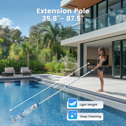 Cordless Pool Vacuum for Above Ground Pools, Powerful Suction Cleaner with Extendable Pole
